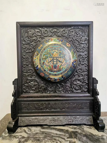 Old stock, zitan wood table screen,inlaid cloisonne