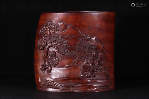 Old stock,bamboo brush pot,carved characters story,with