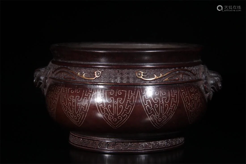 Old stock,copper inlaid silver incense burner,with Shou