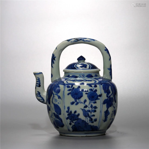 Old stock,blue and white teapot.Dimension: H:19 cm