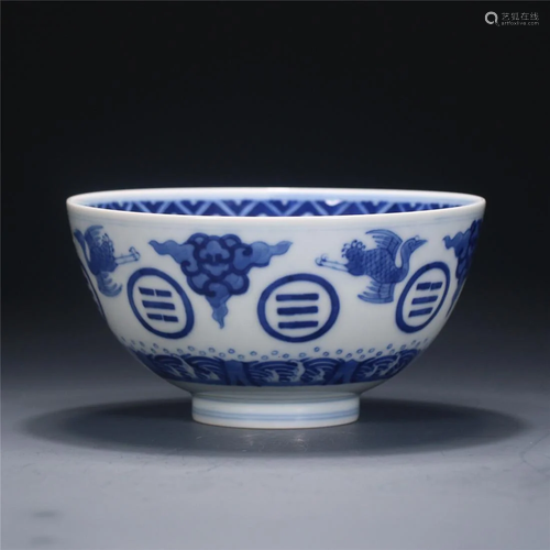 Qing Dynasty blue and white bowl,painted auspicious