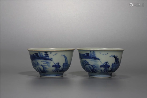 Old stock,a pair of blue and white bowls,painted