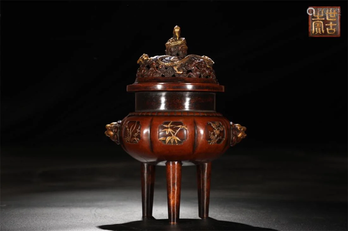 Ming Dynasty copper gilt incense burner.Dimension: