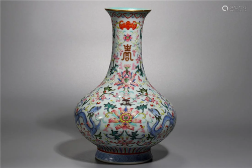 Old stock, Qing Dynasty famille-rose vase,painted