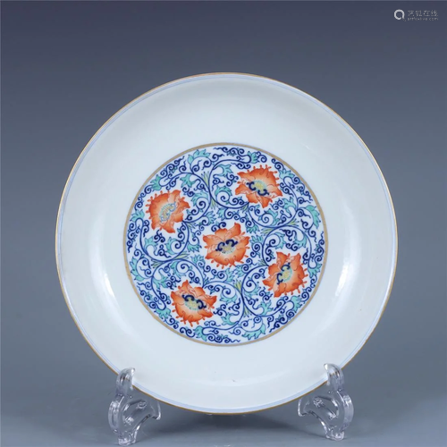 Old stock,Doucai plate,pianted auspicious patterns,with