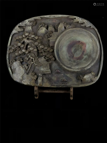 Old Stock, ink-stone,carved landscape on the top,with