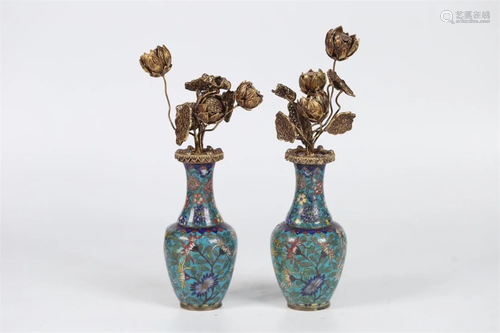 Qing Dynasty a set of copper enamel ornaments,set with