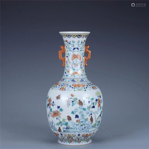 Old stock,Doucai vase,painted auspicious patterns,with