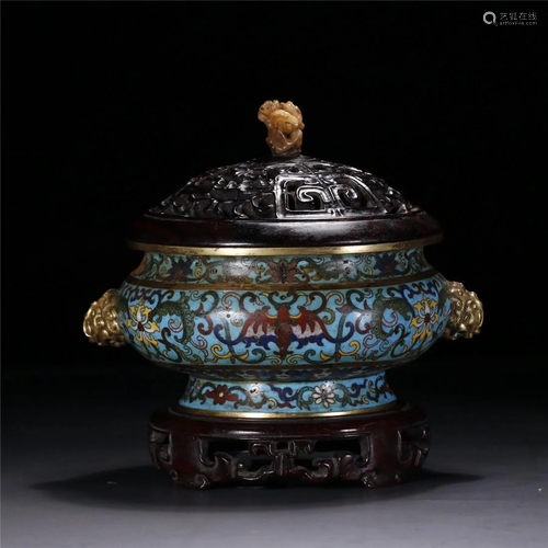 Old stock,Qing Dynasty copper gilt enamel incense