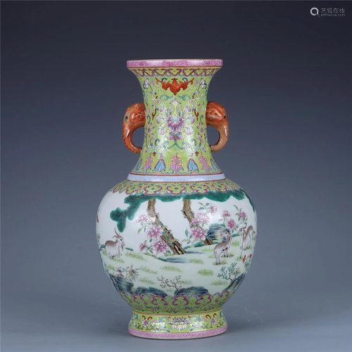 Old stock familli-rose vase,with Qianlong