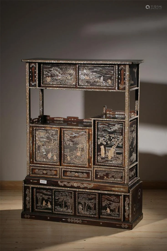 Old stockï¼Œwood tea cabinet,inlaid shell.Dimension: