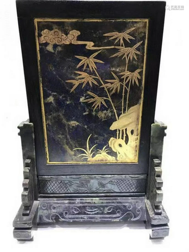 Late Qing Dynasty lasurite table screen,with hetian