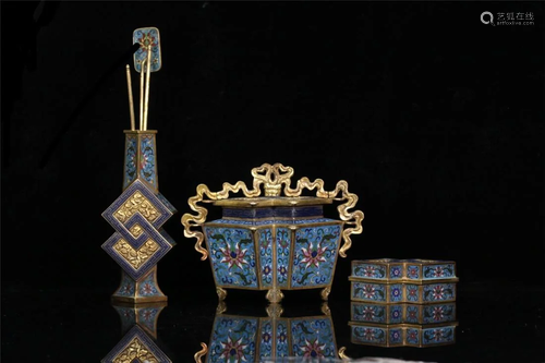 A set of copper gilt enamel incense burner,with