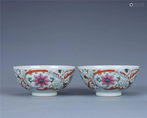 Old stock, a pair of famille-rose bowls,painted