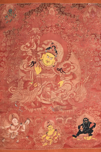 A THANGKA DEPICTING VAISHRAVANA 18TH C