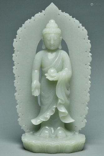 A WHITE JADE FIGURE OF BUDDHA QIANLONG PERIOD