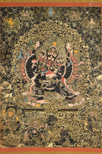 A THANGKA DEPICTING VAJRABHAIRAVA 18TH C