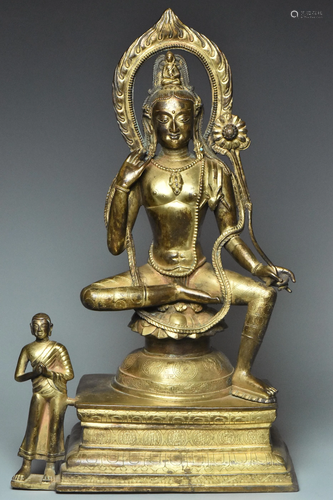 INSCRIBED YUAN GILT BRONZE AVALOKITESHVARA