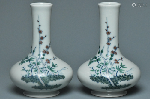 A PAIR OF DOUCAI VASES YONGZHENG MARK AND PERIOD