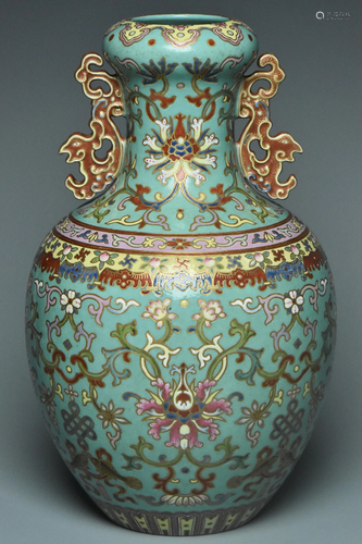 A FAMILLE ROSE VASE QIANLONG MARK AND PERIOD