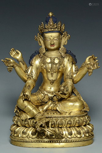 A GILT BRONZE BUDDHA YONGLE MARK AND PERIOD