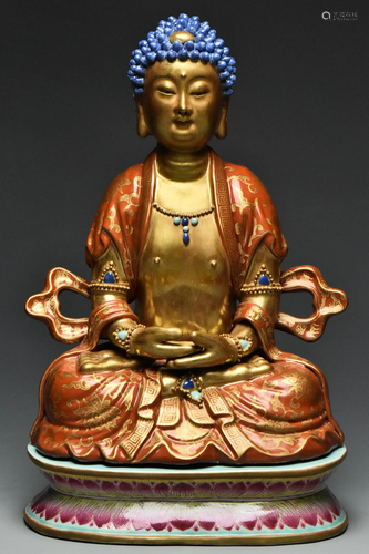 A PORCELAIN SHAKYAMUNI BUDDHA QIANLONG PERIOD