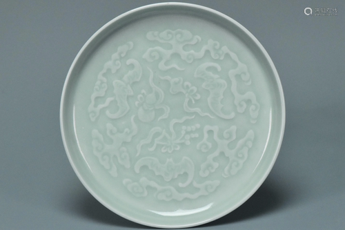 A CELADON GLAZED DISH QIANLONG MARK AND PERIOD