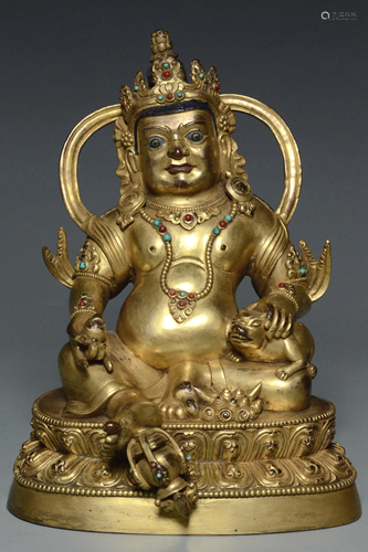 A MING DYNASTY GILT BRONZE FIGURE OF MAHAKALA