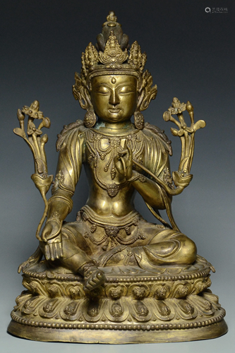 A MING DYNASTY GILT BRONZE FIGURE OF TARA