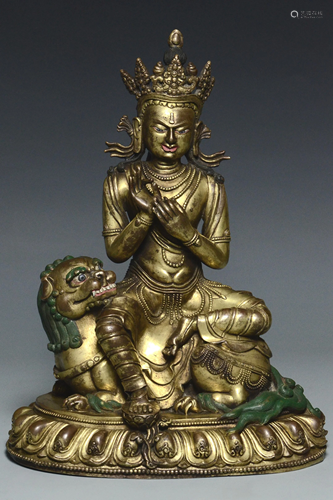 A MING DYNASTY GILT BRONZE AVALOKITESHVARA