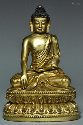 A MING GILT BRONZE BUDDHA YONGLE MARK AND PERIOD