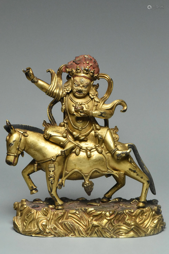 A QING DYNASTY GILT BRONZE FIGURE OF PALDEN LHAMO