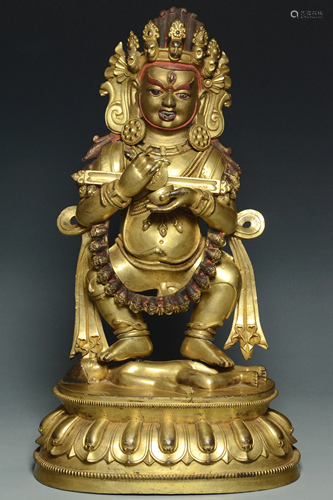 A MING DYNASTY GILT BRONZE FIGURE OF MAHAKALA