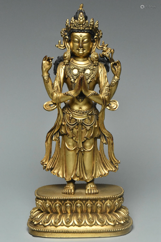 GILT BRONZE AVALOKITESHVARA YONGLE MARK &…