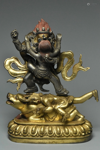 MING DYNASTY SILVER AND GILT BRONZE CHAKRASAMVARA