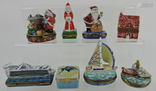 Limoges lot of 8 trinket boxes - 3 Santas,