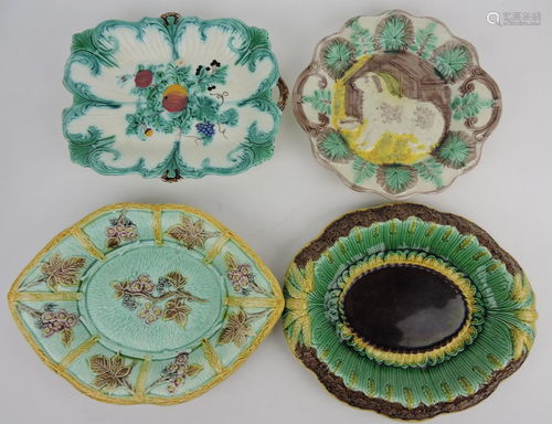 Majolica lot of 4 platters, various