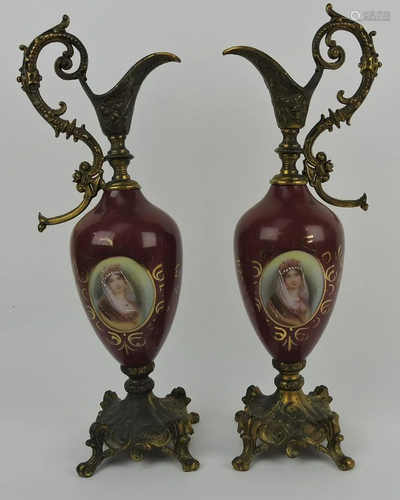 Brass ormolu mounted pair of portrait