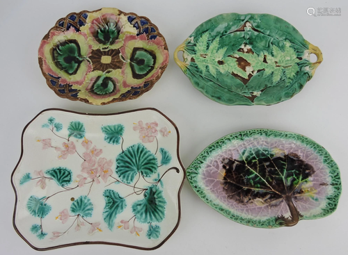 Majolica lot of 4 platters, various