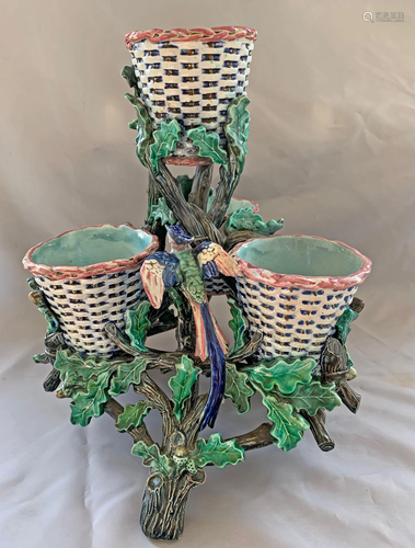 Rare Hugo Lonitz majolica basket