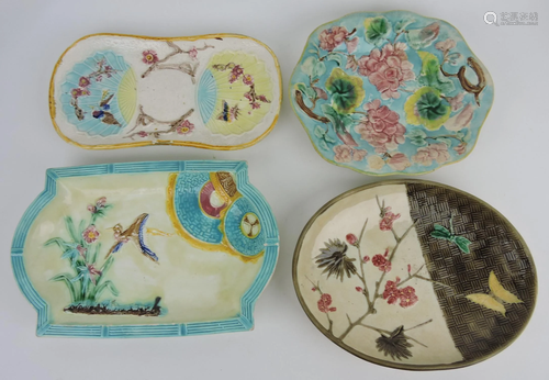 Majolica lot of 4 platters, various