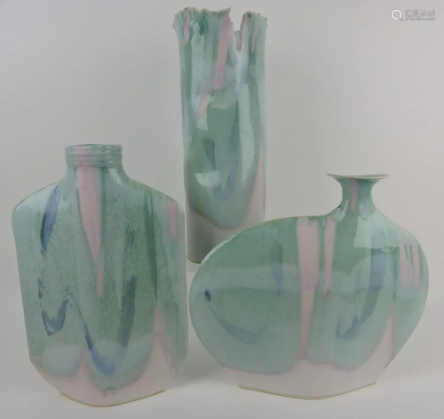 Studio art pottery lot of 3 vases, artist