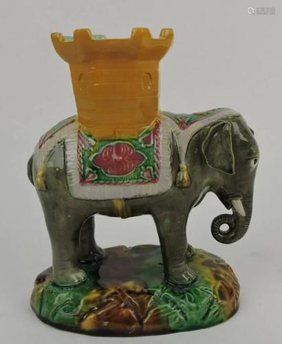 Majolica elephant spill vase, 7 1/2