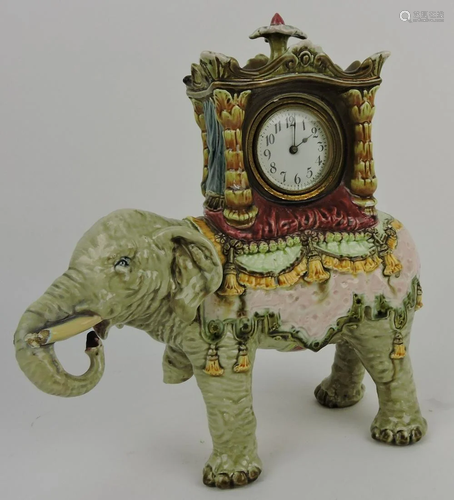 Julius Dressler majolica elephant clock,