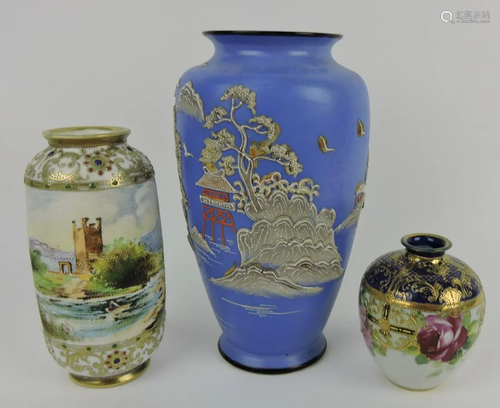 Nippon & Nippon style lot of 3 vases,