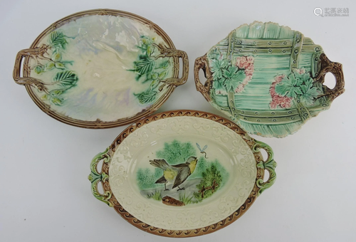 Majolica lot of 3 platters, various condition