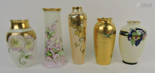 Pickard lot of 5 vases, 6 1/2 to 8