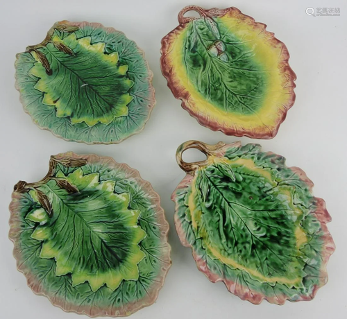 Majolica lot of 4 leaf trays, various