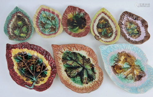 Majolica lot of 8 begonia leaves,