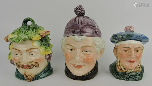 Majolica lot of 3 face humidors, various